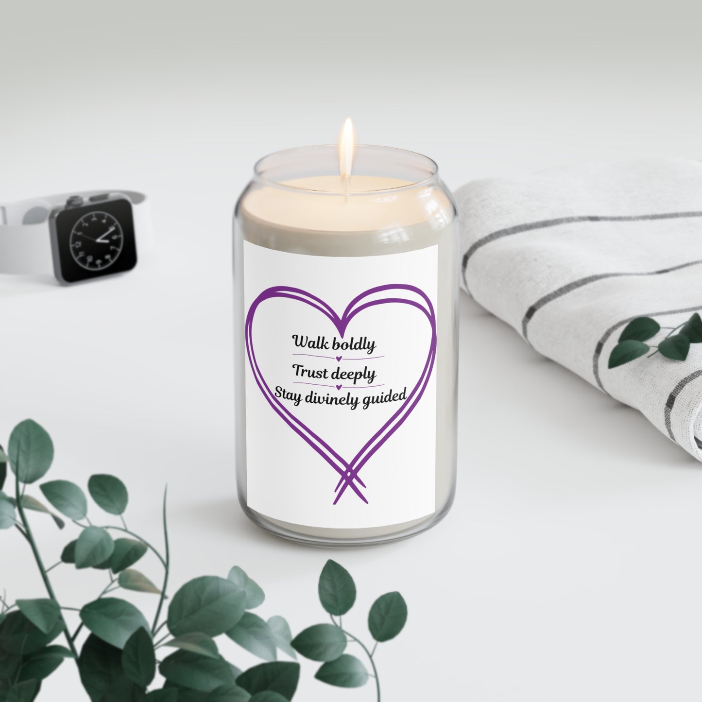 Soy Candle — “Walk Boldly, Trust Deeply, Stay Divinely Guided” Inspirational Heart Scented Candle (13.75 oz)