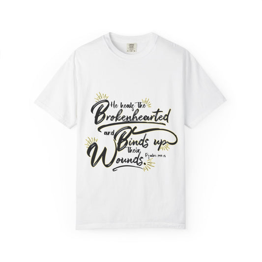 Christian Inspirational T-Shirt — “He Heals the Brokenhearted” Scripture Tee