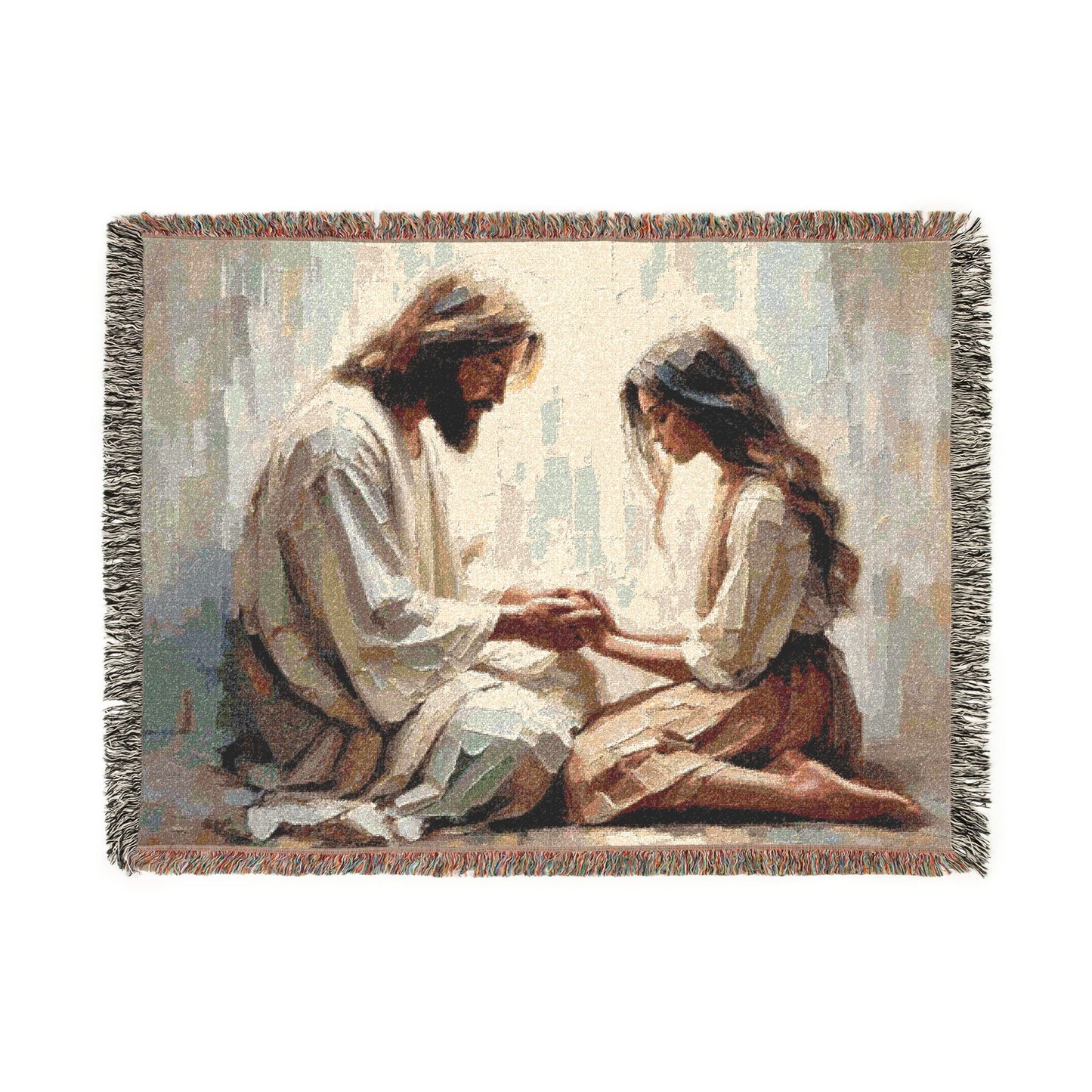 Woven Blanket — Jesus Praying with Girl Tapestry Throw