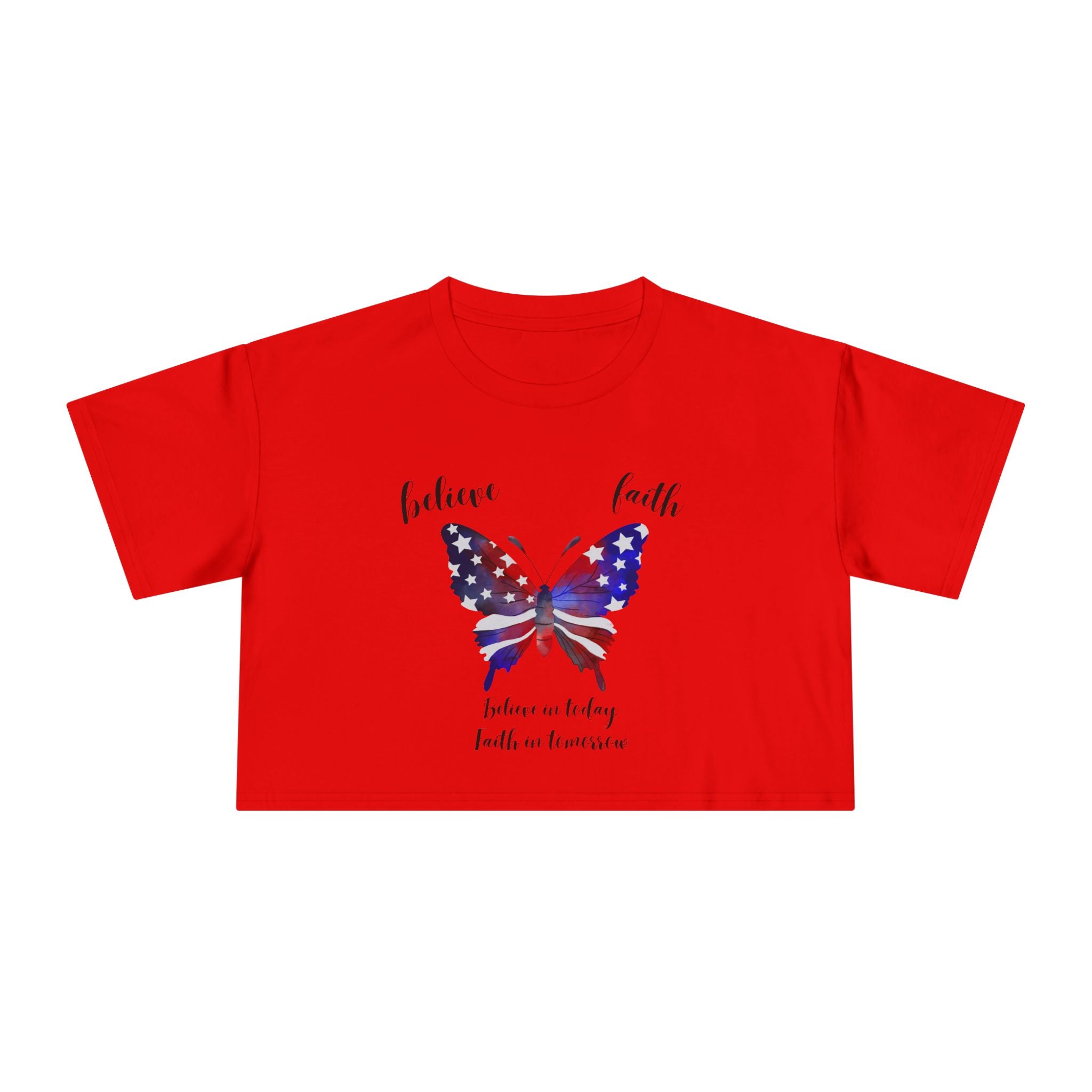 Festive Forth of July Butterfly Women's Crop Tee