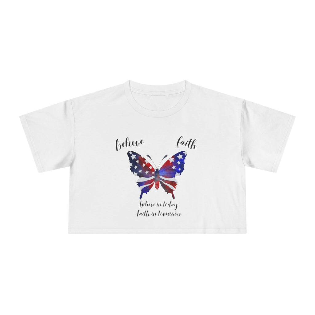 Festive Forth of July Butterfly Women's Crop Tee