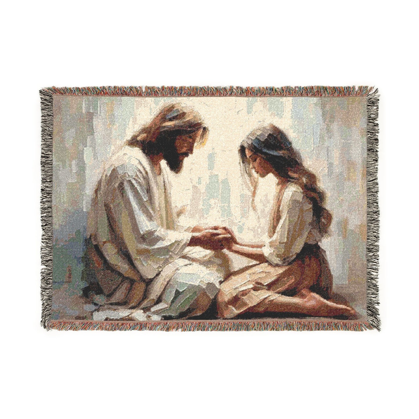 Woven Blanket — Jesus Praying with Girl Tapestry Throw