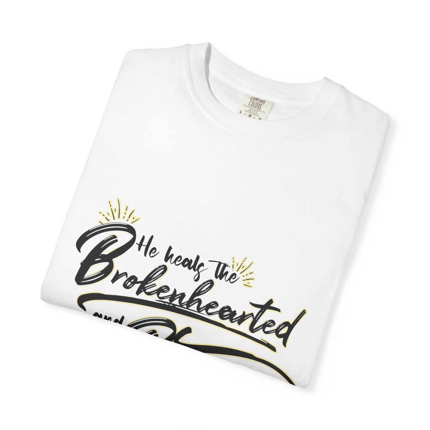 Christian Inspirational T-Shirt — “He Heals the Brokenhearted” Scripture Tee