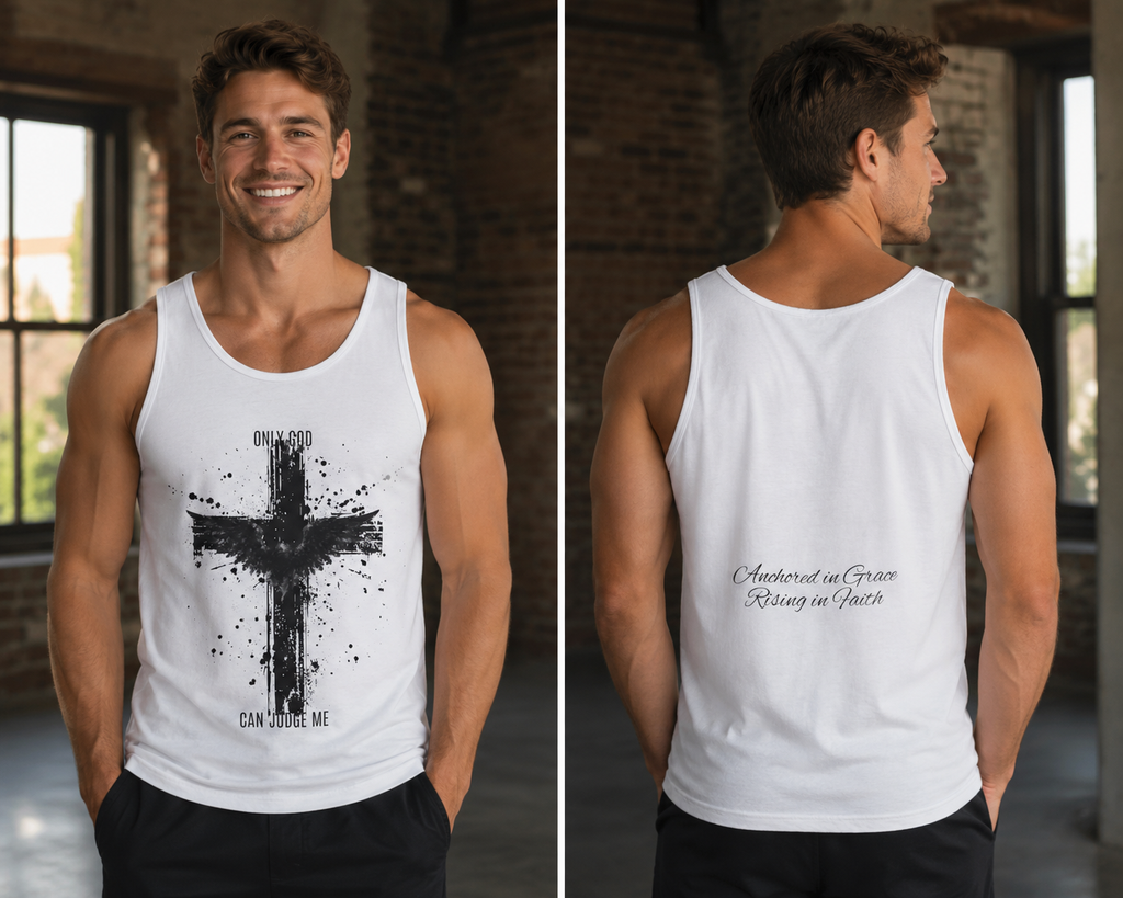 Cross Tank Top – "Only God Can Judge Me" Christian Graphic Tank