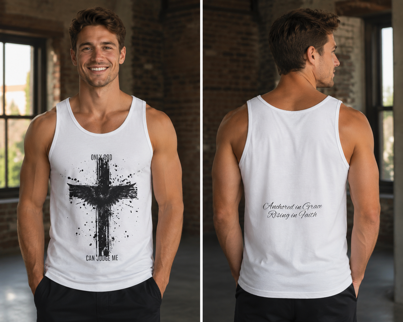 Cross Tank Top – "Only God Can Judge Me" Christian Graphic Tank