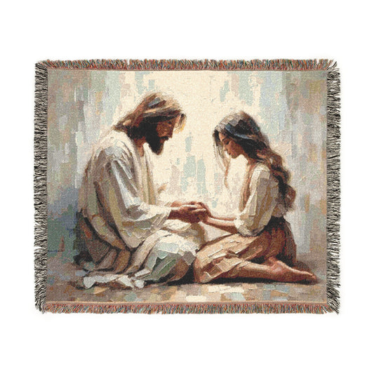 Woven Blanket — Jesus Praying with Girl Tapestry Throw