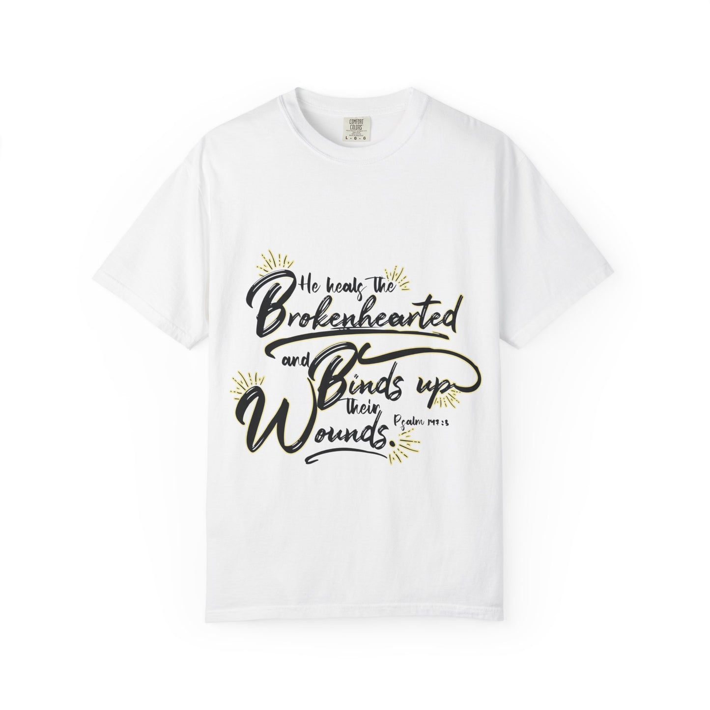 Christian Inspirational T-Shirt — “He Heals the Brokenhearted” Scripture Tee