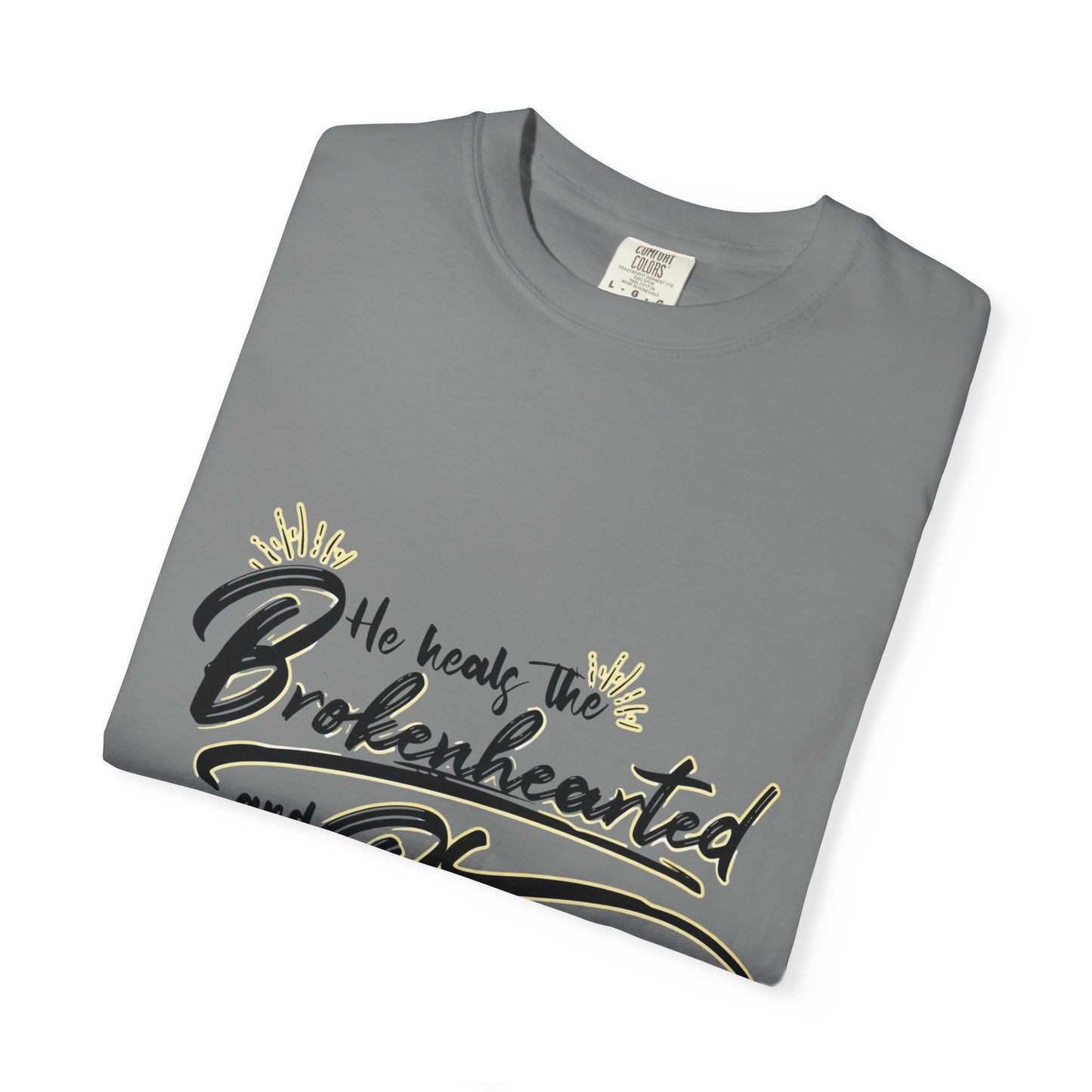 Christian Inspirational T-Shirt — “He Heals the Brokenhearted” Scripture Tee