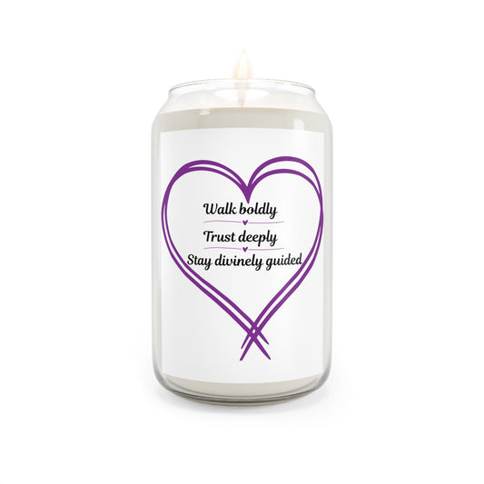 Soy Candle — “Walk Boldly, Trust Deeply, Stay Divinely Guided” Inspirational Heart Scented Candle (13.75 oz)
