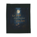 Velveteen Plush Blanket - "Let Faith Shine Brighter Than Your Fears" Moonlit Forest Inspirational Throw
