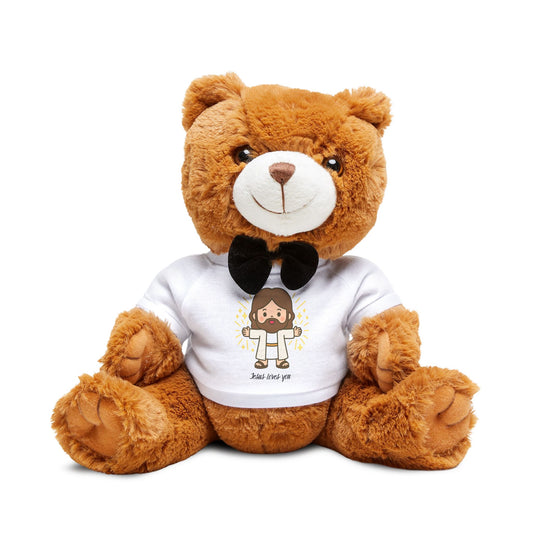 Cuddly Brown Teddy Bear Plush with 'Jesus Loves You' T‑Shirt
