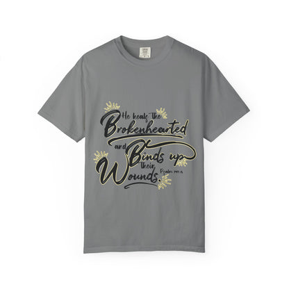 Christian Inspirational T-Shirt — “He Heals the Brokenhearted” Scripture Tee