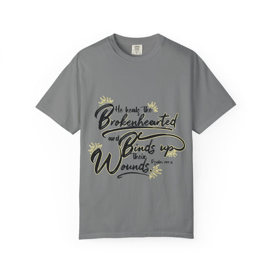 Christian Inspirational T-Shirt — “He Heals the Brokenhearted” Scripture Tee